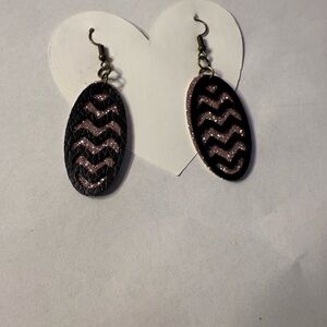 Hand Crafted Pink and Black Zigzag Earrings